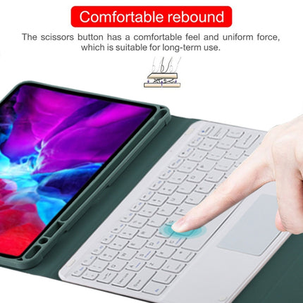 TG11BC Detachable Bluetooth White Keyboard Microfiber Leather Tablet Case for iPad Pro 11 inch (2020), with Touchpad & Pen Slot & Holder (Dark Green)-garmade.com