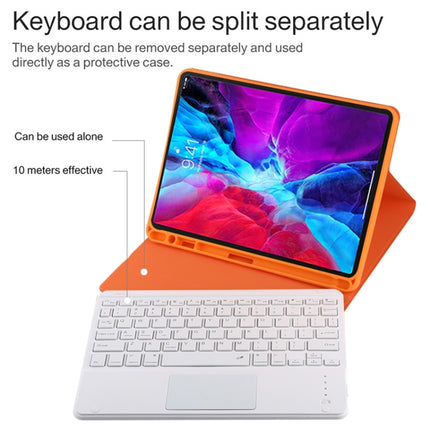 TG11BC Detachable Bluetooth White Keyboard Microfiber Leather Tablet Case for iPad Pro 11 inch (2020), with Touchpad & Pen Slot & Holder (Orange)-garmade.com