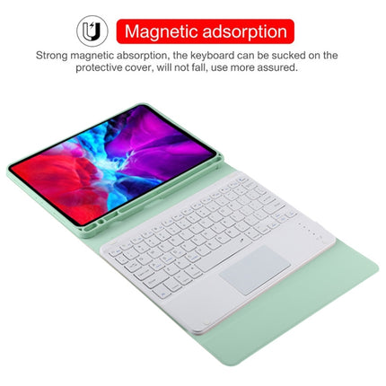 TG11BC Detachable Bluetooth White Keyboard Microfiber Leather Tablet Case for iPad Pro 11 inch (2020), with Touchpad & Pen Slot & Holder (Green)-garmade.com