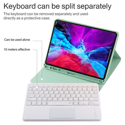 TG11BC Detachable Bluetooth White Keyboard Microfiber Leather Tablet Case for iPad Pro 11 inch (2020), with Touchpad & Pen Slot & Holder (Green)-garmade.com