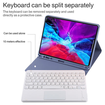 TG11BC Detachable Bluetooth White Keyboard Microfiber Leather Tablet Case for iPad Pro 11 inch (2020), with Touchpad & Pen Slot & Holder (Purple)-garmade.com