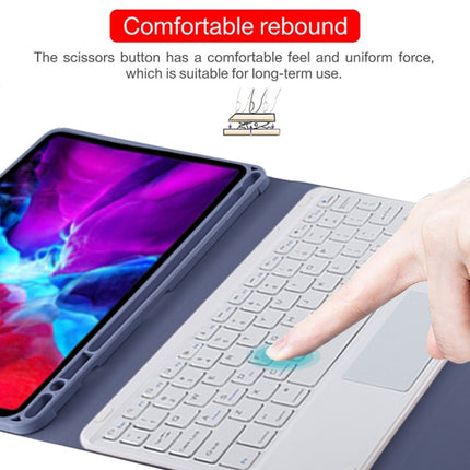 TG11BC Detachable Bluetooth White Keyboard Microfiber Leather Tablet Case for iPad Pro 11 inch (2020), with Touchpad & Pen Slot & Holder (Purple)-garmade.com