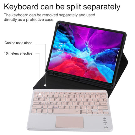 TG11BC Detachable Bluetooth Pink Keyboard Microfiber Leather Tablet Case for iPad Pro 11 inch (2020), with Touchpad & Pen Slot & Holder (Black)-garmade.com