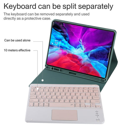 TG11BC Detachable Bluetooth Pink Keyboard Microfiber Leather Tablet Case for iPad Pro 11 inch (2020), with Touchpad & Pen Slot & Holder (Dark Green)-garmade.com