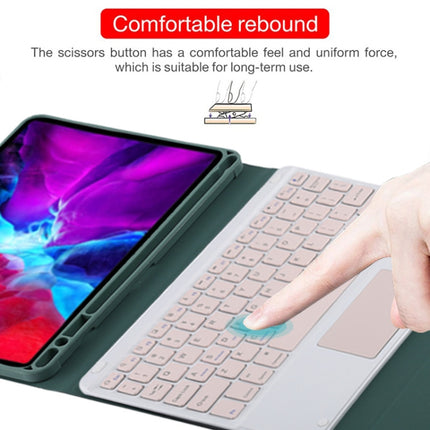 TG11BC Detachable Bluetooth Pink Keyboard Microfiber Leather Tablet Case for iPad Pro 11 inch (2020), with Touchpad & Pen Slot & Holder (Dark Green)-garmade.com