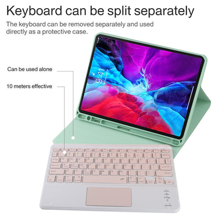 TG11BC Detachable Bluetooth Pink Keyboard Microfiber Leather Tablet Case for iPad Pro 11 inch (2020), with Touchpad & Pen Slot & Holder (Green)-garmade.com