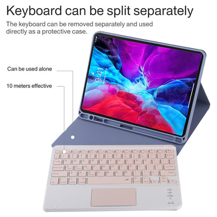 TG11BC Detachable Bluetooth Pink Keyboard Microfiber Leather Tablet Case for iPad Pro 11 inch (2020), with Touchpad & Pen Slot & Holder (Purple)-garmade.com