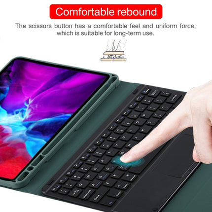 TG11BC Detachable Bluetooth Black Keyboard Microfiber Leather Tablet Case for iPad Pro 11 inch (2020), with Touchpad & Pen Slot & Holder (Dark Green)-garmade.com