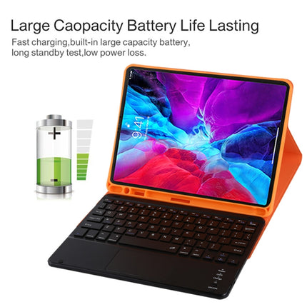 TG11BC Detachable Bluetooth Black Keyboard Microfiber Leather Tablet Case for iPad Pro 11 inch (2020), with Touchpad & Pen Slot & Holder (Orange)-garmade.com
