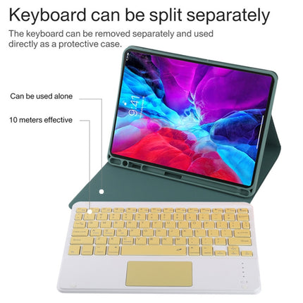 TG11BC Detachable Bluetooth Yellow Keyboard Microfiber Leather Tablet Case for iPad Pro 11 inch (2020), with Touchpad & Pen Slot & Holder (Dark Green)-garmade.com