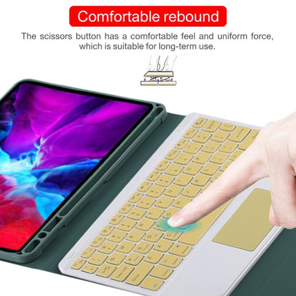 TG11BC Detachable Bluetooth Yellow Keyboard Microfiber Leather Tablet Case for iPad Pro 11 inch (2020), with Touchpad & Pen Slot & Holder (Dark Green)-garmade.com