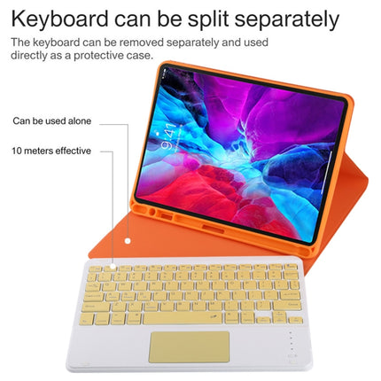TG11BC Detachable Bluetooth Yellow Keyboard Microfiber Leather Tablet Case for iPad Pro 11 inch (2020), with Touchpad & Pen Slot & Holder (Orange)-garmade.com