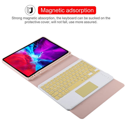 TG11BC Detachable Bluetooth Yellow Keyboard Microfiber Leather Tablet Case for iPad Pro 11 inch (2020), with Touchpad & Pen Slot & Holder (Pink)-garmade.com