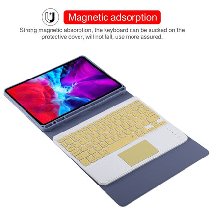 TG11BC Detachable Bluetooth Yellow Keyboard Microfiber Leather Tablet Case for iPad Pro 11 inch (2020), with Touchpad & Pen Slot & Holder (Purple)-garmade.com