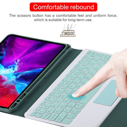 TG11BC Detachable Bluetooth Green Keyboard Microfiber Leather Tablet Case for iPad Pro 11 inch (2020), with Touchpad & Pen Slot & Holder (Dark Green)-garmade.com