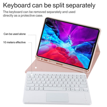 TG11BCS Detachable Bluetooth White Keyboard Microfiber Leather Tablet Case for iPad Pro 11 inch (2020), with Backlight & Touchpad & Pen Slot & Holder (Pink)-garmade.com