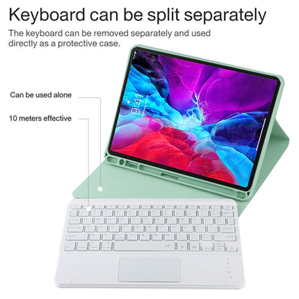 TG11BCS Detachable Bluetooth White Keyboard Microfiber Leather Tablet Case for iPad Pro 11 inch (2020), with Backlight & Touchpad & Pen Slot & Holder (Green)-garmade.com