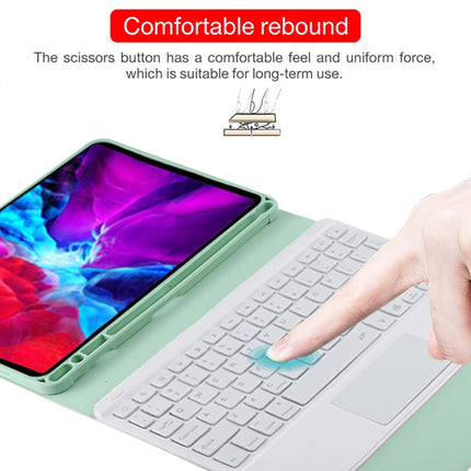 TG11BCS Detachable Bluetooth White Keyboard Microfiber Leather Tablet Case for iPad Pro 11 inch (2020), with Backlight & Touchpad & Pen Slot & Holder (Green)-garmade.com