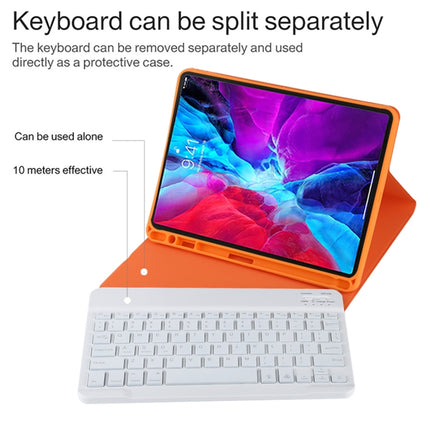 TG11BS Detachable Bluetooth White Keyboard Microfiber Leather Tablet Case for iPad Pro 11 inch (2020), with Backlight & Pen Slot & Holder (Orange)-garmade.com