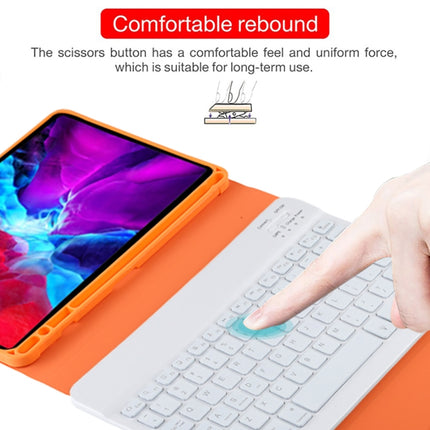 TG11BS Detachable Bluetooth White Keyboard Microfiber Leather Tablet Case for iPad Pro 11 inch (2020), with Backlight & Pen Slot & Holder (Orange)-garmade.com