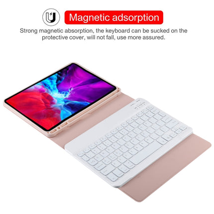 TG11BS Detachable Bluetooth White Keyboard Microfiber Leather Tablet Case for iPad Pro 11 inch (2020), with Backlight & Pen Slot & Holder (Pink)-garmade.com