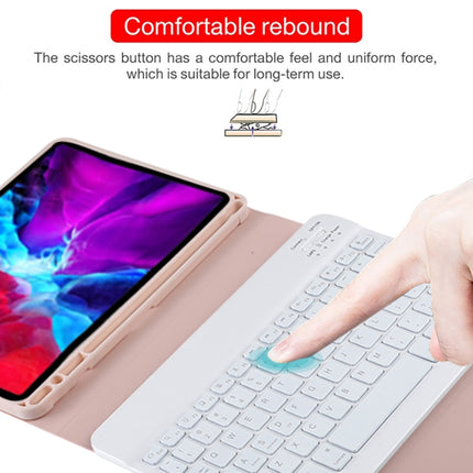 TG11BS Detachable Bluetooth White Keyboard Microfiber Leather Tablet Case for iPad Pro 11 inch (2020), with Backlight & Pen Slot & Holder (Pink)-garmade.com