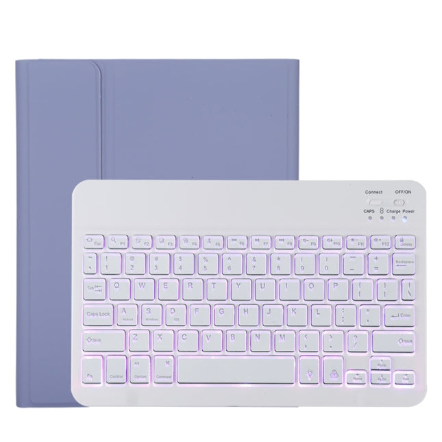 TG11BS Detachable Bluetooth White Keyboard Microfiber Leather Tablet Case for iPad Pro 11 inch (2020), with Backlight & Pen Slot & Holder (Purple)-garmade.com