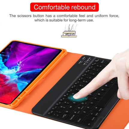 TG11BS Detachable Bluetooth Black Keyboard + Microfiber Leather Tablet Case for iPad Pro 11 inch (2020), with Backlight & Pen Slot & Holder(Orange)-garmade.com