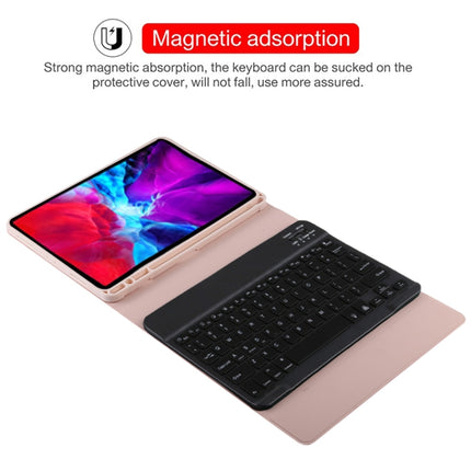 TG11BS Detachable Bluetooth Black Keyboard + Microfiber Leather Tablet Case for iPad Pro 11 inch (2020), with Backlight & Pen Slot & Holder(Pink)-garmade.com