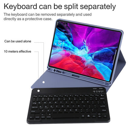 TG11BS Detachable Bluetooth Black Keyboard + Microfiber Leather Tablet Case for iPad Pro 11 inch (2020), with Backlight & Pen Slot & Holder(Purple)-garmade.com