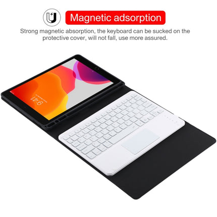 TG-102BCS Detachable Bluetooth White Keyboard + Microfiber Leather Tablet Case for iPad 10.2 inch / iPad Air (2019), with Touch Pad & Backlight & Pen Slot & Holder (Black)-garmade.com