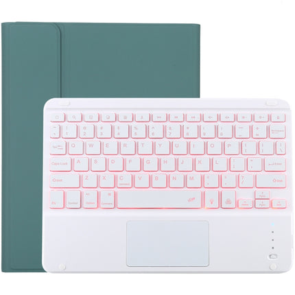 TG-102BCS Detachable Bluetooth White Keyboard + Microfiber Leather Tablet Case for iPad 10.2 inch / iPad Air (2019), with Touch Pad & Backlight & Pen Slot & Holder (Dark Green)-garmade.com