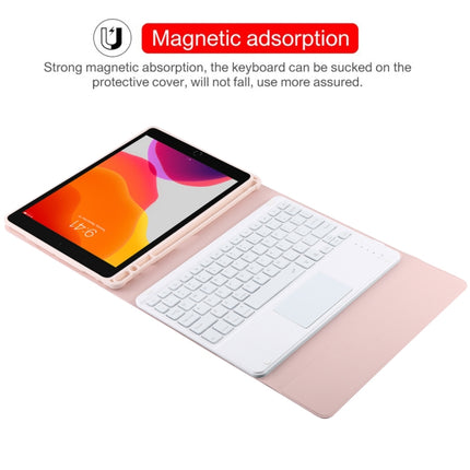 TG-102BCS Detachable Bluetooth White Keyboard + Microfiber Leather Tablet Case for iPad 10.2 inch / iPad Air (2019), with Touch Pad & Backlight & Pen Slot & Holder (Pink)-garmade.com