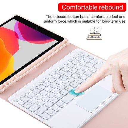 TG-102BCS Detachable Bluetooth White Keyboard + Microfiber Leather Tablet Case for iPad 10.2 inch / iPad Air (2019), with Touch Pad & Backlight & Pen Slot & Holder (Pink)-garmade.com