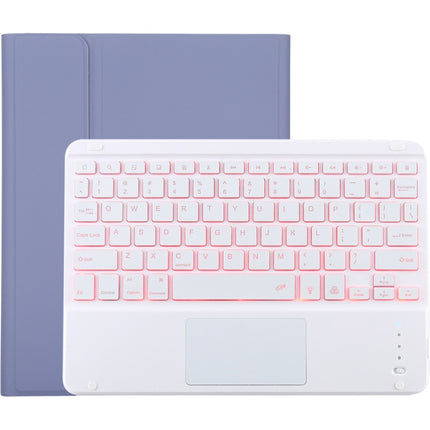 TG-102BCS Detachable Bluetooth White Keyboard + Microfiber Leather Tablet Case for iPad 10.2 inch / iPad Air (2019), with Touch Pad & Backlight & Pen Slot & Holder (Purple)-garmade.com