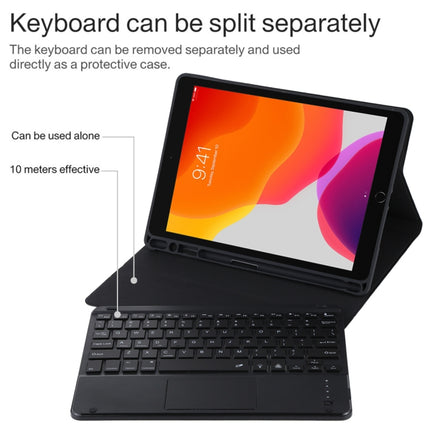 TG-102BCS Detachable Bluetooth Black Keyboard + Microfiber Leather Tablet Case for iPad 10.2 inch / iPad Air (2019), with Touch Pad & Backlight & Pen Slot & Holder (Black)-garmade.com