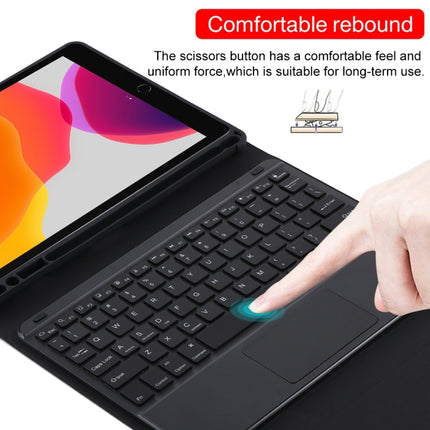 TG-102BCS Detachable Bluetooth Black Keyboard + Microfiber Leather Tablet Case for iPad 10.2 inch / iPad Air (2019), with Touch Pad & Backlight & Pen Slot & Holder (Black)-garmade.com