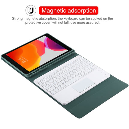 TG-102BC Detachable Bluetooth White Keyboard + Microfiber Leather Tablet Case for iPad 10.2 inch / iPad Air (2019), with Touch Pad & Pen Slot & Holder(Dark Green)-garmade.com