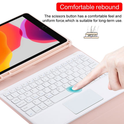 TG-102BC Detachable Bluetooth White Keyboard + Microfiber Leather Tablet Case for iPad 10.2 inch / iPad Air (2019), with Touch Pad & Pen Slot & Holder(Pink)-garmade.com