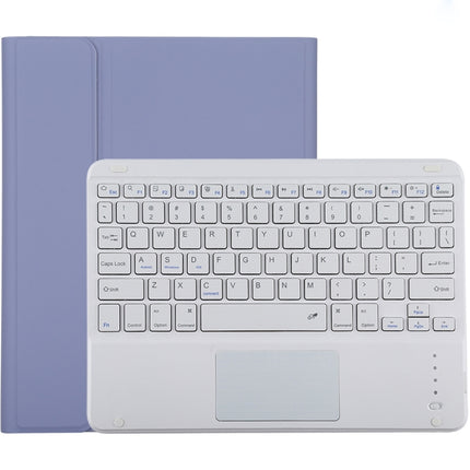 TG-102BC Detachable Bluetooth White Keyboard + Microfiber Leather Tablet Case for iPad 10.2 inch / iPad Air (2019), with Touch Pad & Pen Slot & Holder(Purple)-garmade.com