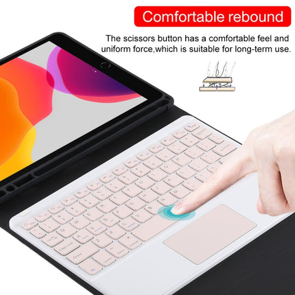 TG-102BC Detachable Bluetooth Pink Keyboard + Microfiber Leather Tablet Case for iPad 10.2 inch / iPad Air (2019), with Touch Pad & Pen Slot & Holder(Black)-garmade.com