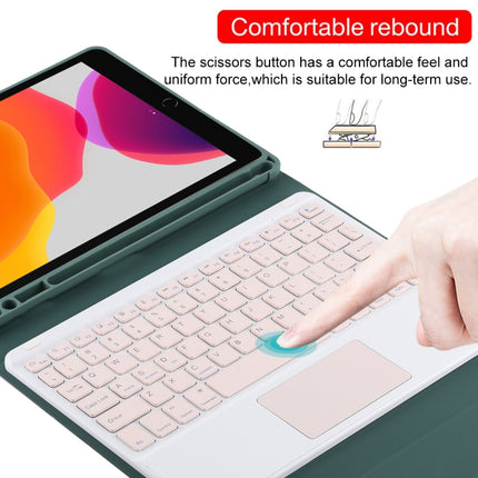 TG-102BC Detachable Bluetooth Pink Keyboard + Microfiber Leather Tablet Case for iPad 10.2 inch / iPad Air (2019), with Touch Pad & Pen Slot & Holder(Dark Green)-garmade.com
