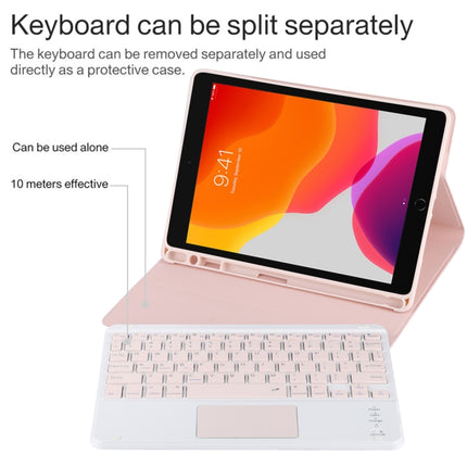 TG-102BC Detachable Bluetooth Pink Keyboard + Microfiber Leather Tablet Case for iPad 10.2 inch / iPad Air (2019), with Touch Pad & Pen Slot & Holder(Pink)-garmade.com