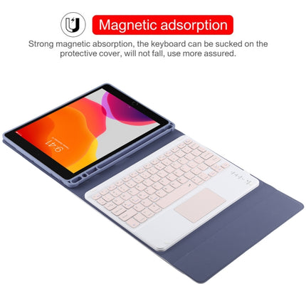 TG-102BC Detachable Bluetooth Pink Keyboard + Microfiber Leather Tablet Case for iPad 10.2 inch / iPad Air (2019), with Touch Pad & Pen Slot & Holder(Purple)-garmade.com