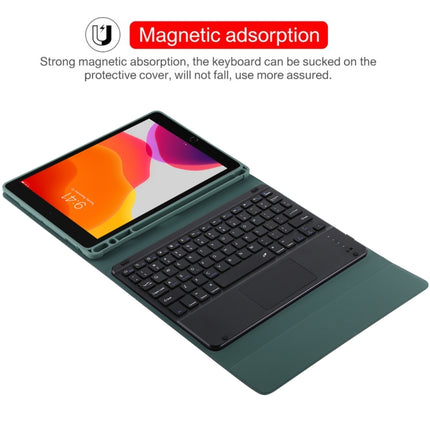 TG-102BC Detachable Bluetooth Black Keyboard + Microfiber Leather Tablet Case for iPad 10.2 inch / iPad Air (2019), with Touch Pad & Pen Slot & Holder(Dark Green)-garmade.com