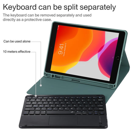 TG-102BC Detachable Bluetooth Black Keyboard + Microfiber Leather Tablet Case for iPad 10.2 inch / iPad Air (2019), with Touch Pad & Pen Slot & Holder(Dark Green)-garmade.com