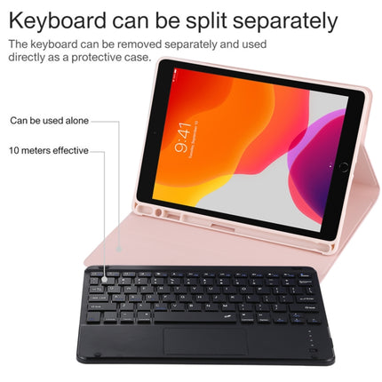 TG-102BC Detachable Bluetooth Black Keyboard + Microfiber Leather Tablet Case for iPad 10.2 inch / iPad Air (2019), with Touch Pad & Pen Slot & Holder(Pink)-garmade.com