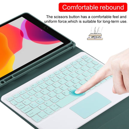 TG-102BC Detachable Bluetooth Green Keyboard + Microfiber Leather Tablet Case for iPad 10.2 inch / iPad Air (2019), with Touch Pad & Pen Slot & Holder (Dark Green)-garmade.com