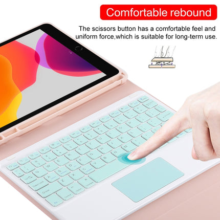 TG-102BC Detachable Bluetooth Green Keyboard + Microfiber Leather Tablet Case for iPad 10.2 inch / iPad Air (2019), with Touch Pad & Pen Slot & Holder (Pink)-garmade.com