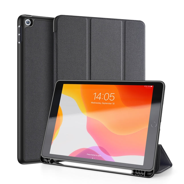For iPad 10.2 DUX DUCIS Domo Series Horizontal Flip Magnetic PU Leather Case with Three-folding Holder & Pen Slot & Sleep / Wake-up Function (Black)-garmade.com
